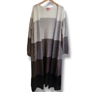 Woman Within Cardigan Sweater Plus Size L 18/20 Long Line Duster Striped Neutral